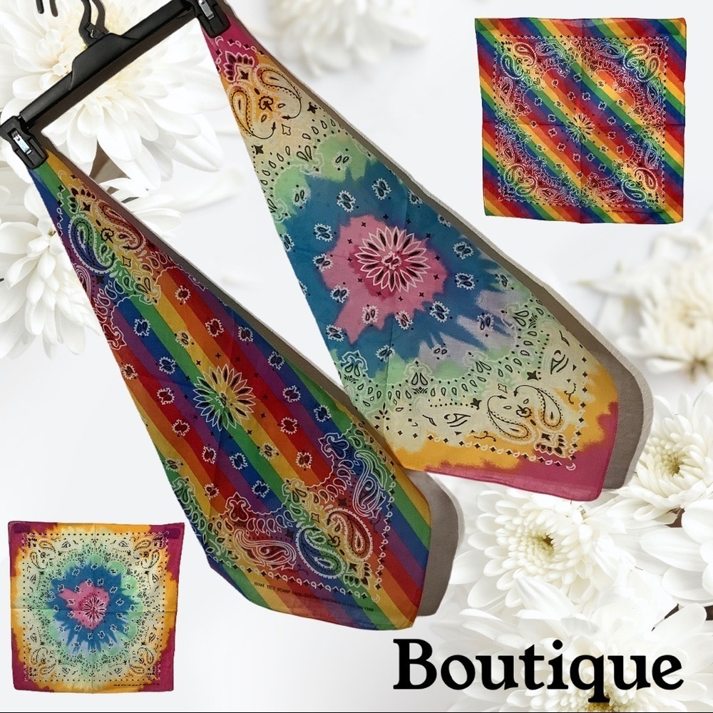 Boutique NEW 2 pack bandanas festival rainbow dye - Picture 2 of 2